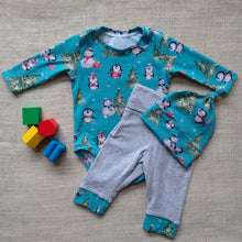 Load image into Gallery viewer, Need a baby gift? This adorable baby bodysuit/pants set is made of soft cotton knit with a smooth hand, featuring a natural 2-way stretch. Nickel-free snap closure allows for quick diaper changes. Fabric is prewashed and preshrunk. Machine wash/tumble dry.Made in Vermont, USA
